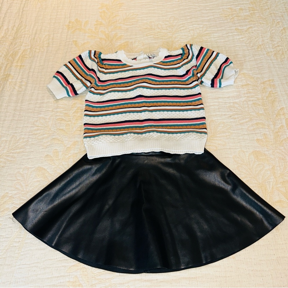 Janie and Jack Multicolor Striped Top and Black Skirt Set 6t